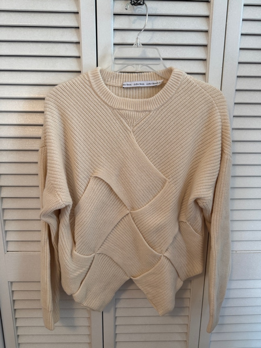 & Other Stories Cream Textured Patchwork Crewneck Sweater